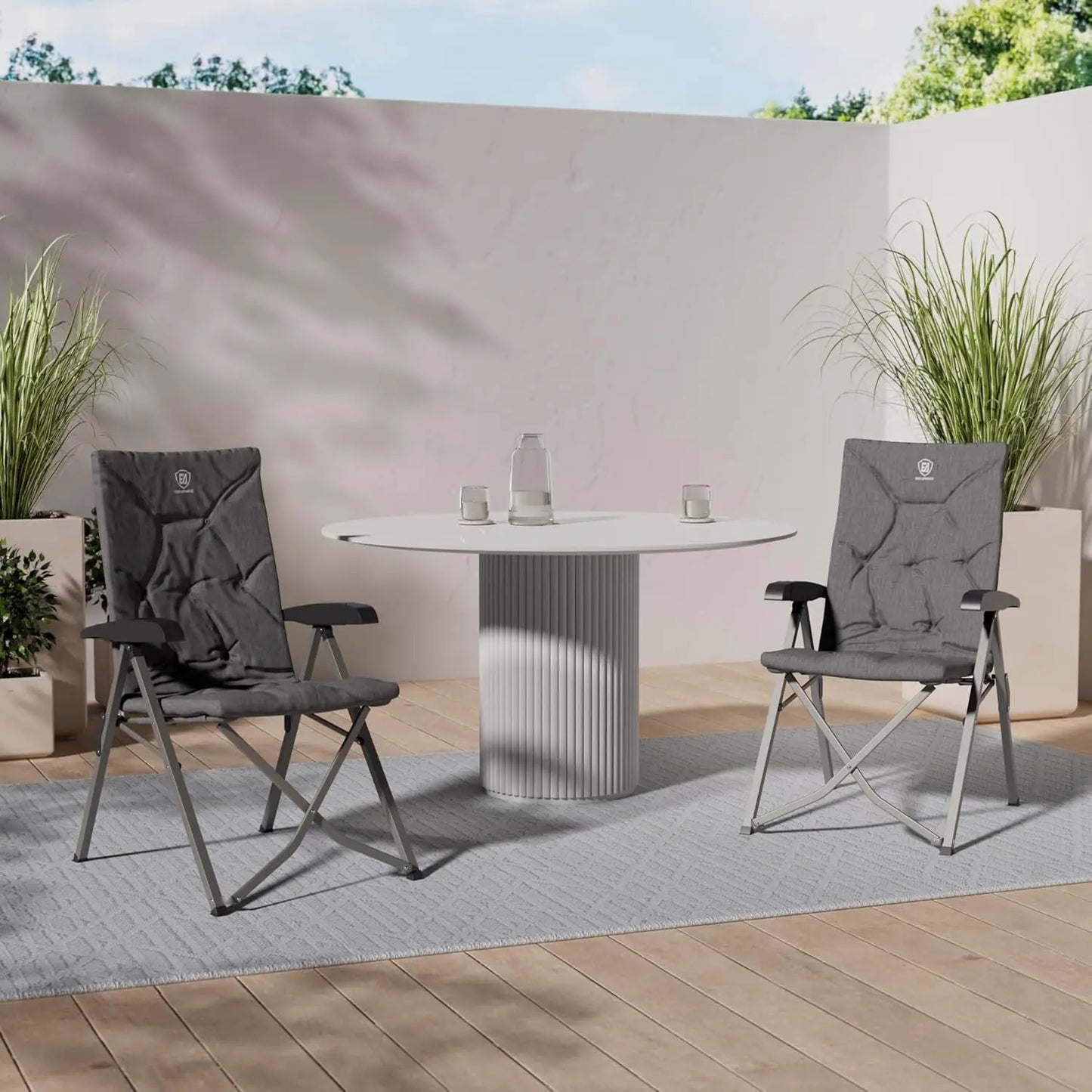 EVER ADVANCED Campingstuhl Faltbar Rückenverstellbar in 4 Positionen 150 KG Belastbarkeit Klappstuhl Luxus 6cm Dicke Gepolstert Gartenstuhl Hohe Lehne Angelstuhl für Camp Garten Balkon Alu+Stahl