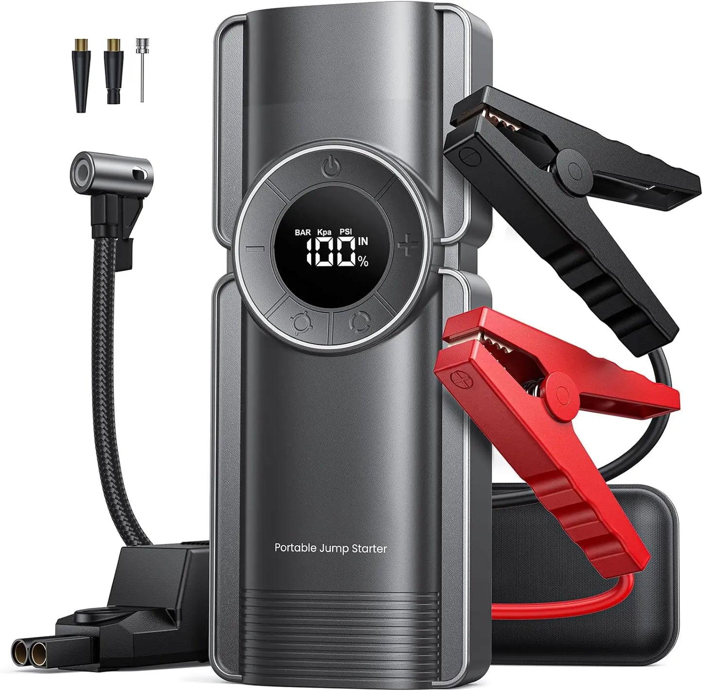 Auto Starthilfe Powerbank mit Luftkompressor, 150PSI 3000A Spitzenstrom Starthilfe Powerbank für 8.5L Benzin und 8.0L Dieselmotor, Starthilfe mit LED-Taschenlampe