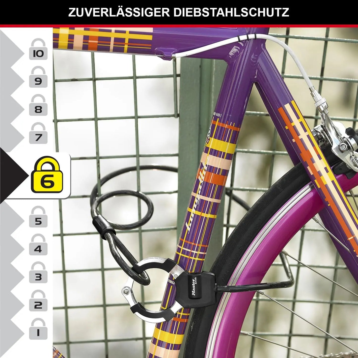 Master Lock Kabelschloss mit Schlüssel, 1 m, Ideal für Scooter Roller, Fahrrad, Kinderwagen, Sportausrüstung, Schwarz