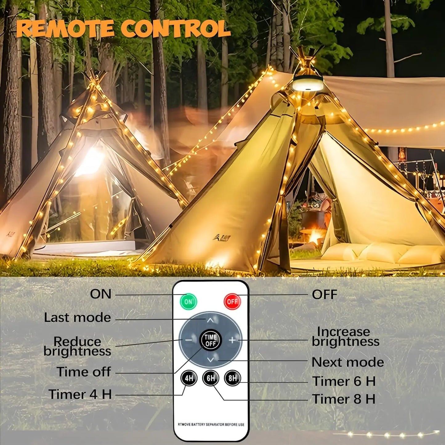 Camping Lichterkette Aufrollbar, 12M Solar Camping Lichterkette Außen, Wiederaufladbar über USB, IP65 Wasserdichte Camping Lichterkette, 120LED Tragbare Campinglampe für Camping, Garten, Wandern