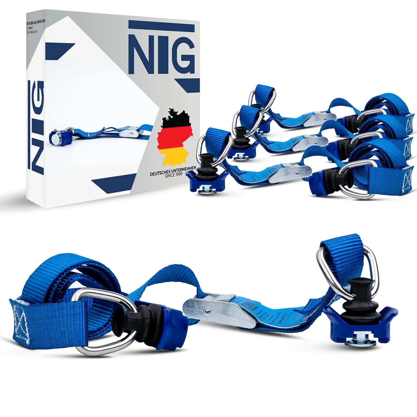 1-12 Stück Spanngurte für Airlineschiene | Zurrgurt | mit Klemmschloss und Kunststoff Fitting | DIN EN 12195-2 | (6 Stück)