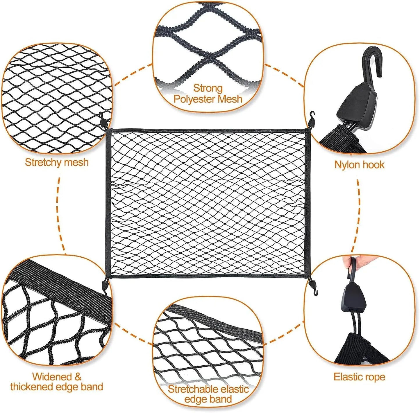 Kofferraum Gepäcknetz Gepäcknetz 60x80cm Erstreckt Sich auf 120x160cm Kofferraum Netz mit 6 Karabinern und 4 ABS Kunststoffschnallen Gepäcknetz Super Elastisch Geeignet für die meisten Autos