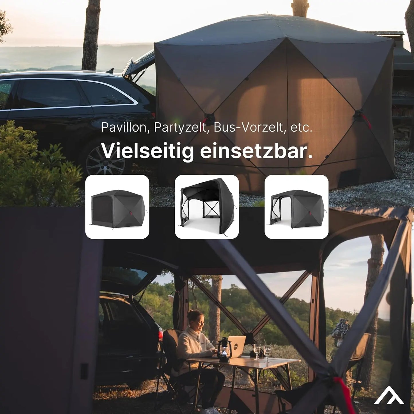 qeedo faltbares Schnell-Aufbau Pavillon mit UV-Schutz, wasserabweisend (3,7 x 2,2 m) inkl. Sturmleinen & Stahl-Heringe, Camping Vorzelt Event Shelter - Quick Hub Hex