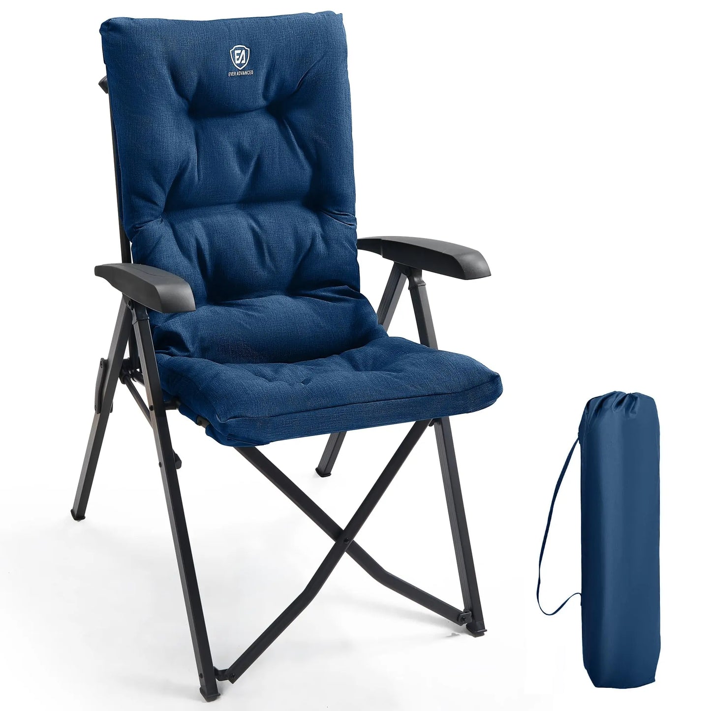 EVER ADVANCED Campingstuhl Faltbar Rückenverstellbar in 4 Positionen 150 KG Belastbarkeit Klappstuhl Luxus 6cm Dicke Gepolstert Gartenstuhl Hohe Lehne Angelstuhl für Camp Garten Balkon Alu+Stahl