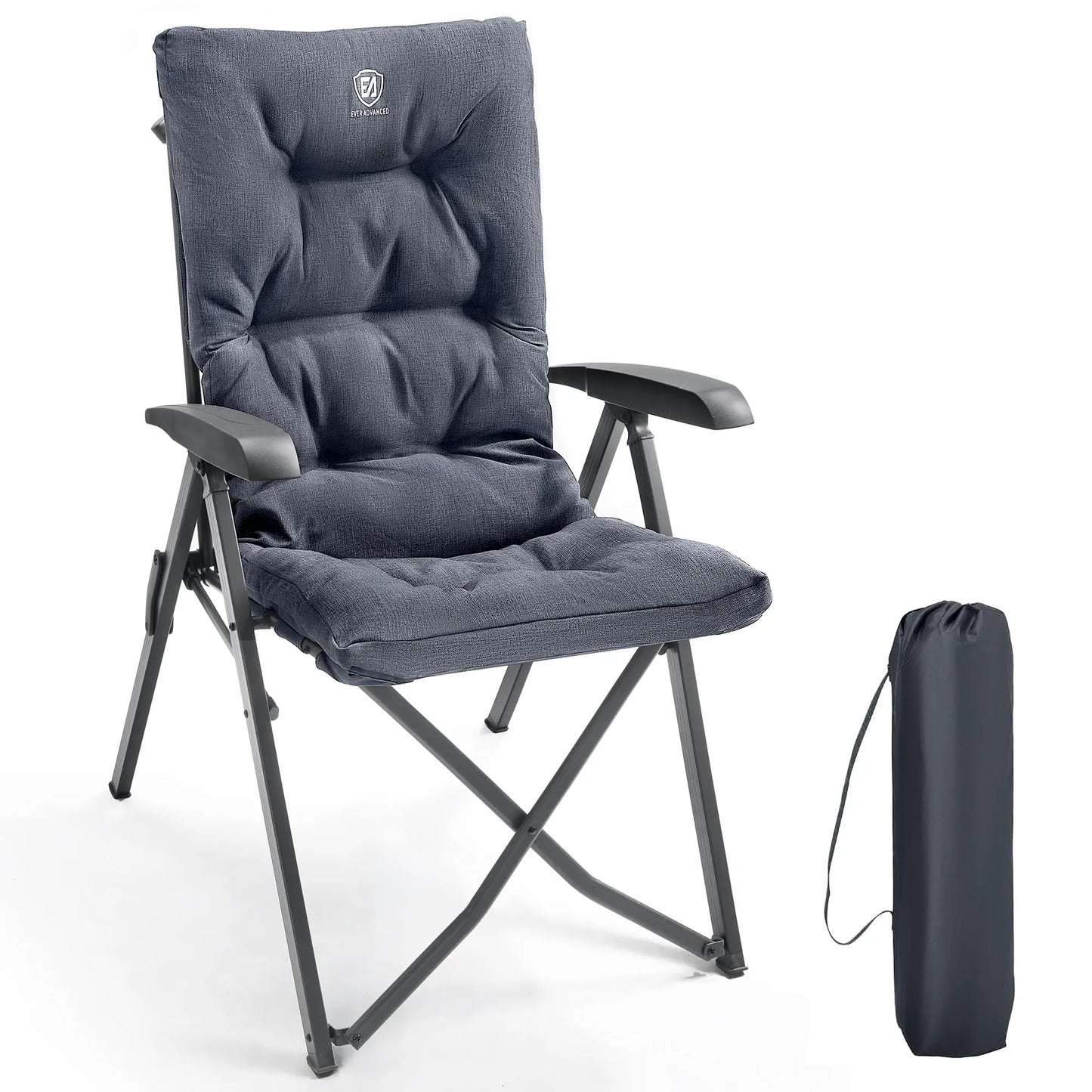 EVER ADVANCED Campingstuhl Faltbar Rückenverstellbar in 4 Positionen 150 KG Belastbarkeit Klappstuhl Luxus 6cm Dicke Gepolstert Gartenstuhl Hohe Lehne Angelstuhl für Camp Garten Balkon Alu+Stahl