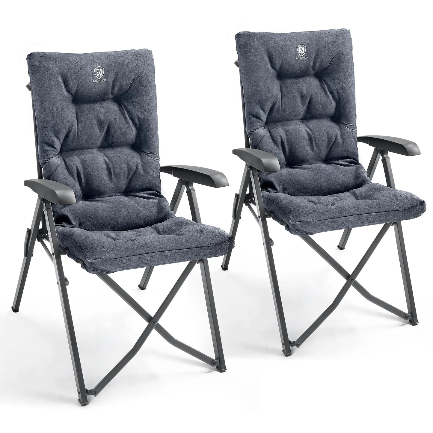 EVER ADVANCED Campingstuhl Faltbar Rückenverstellbar in 4 Positionen 150 KG Belastbarkeit Klappstuhl Luxus 6cm Dicke Gepolstert Gartenstuhl Hohe Lehne Angelstuhl für Camp Garten Balkon Alu+Stahl