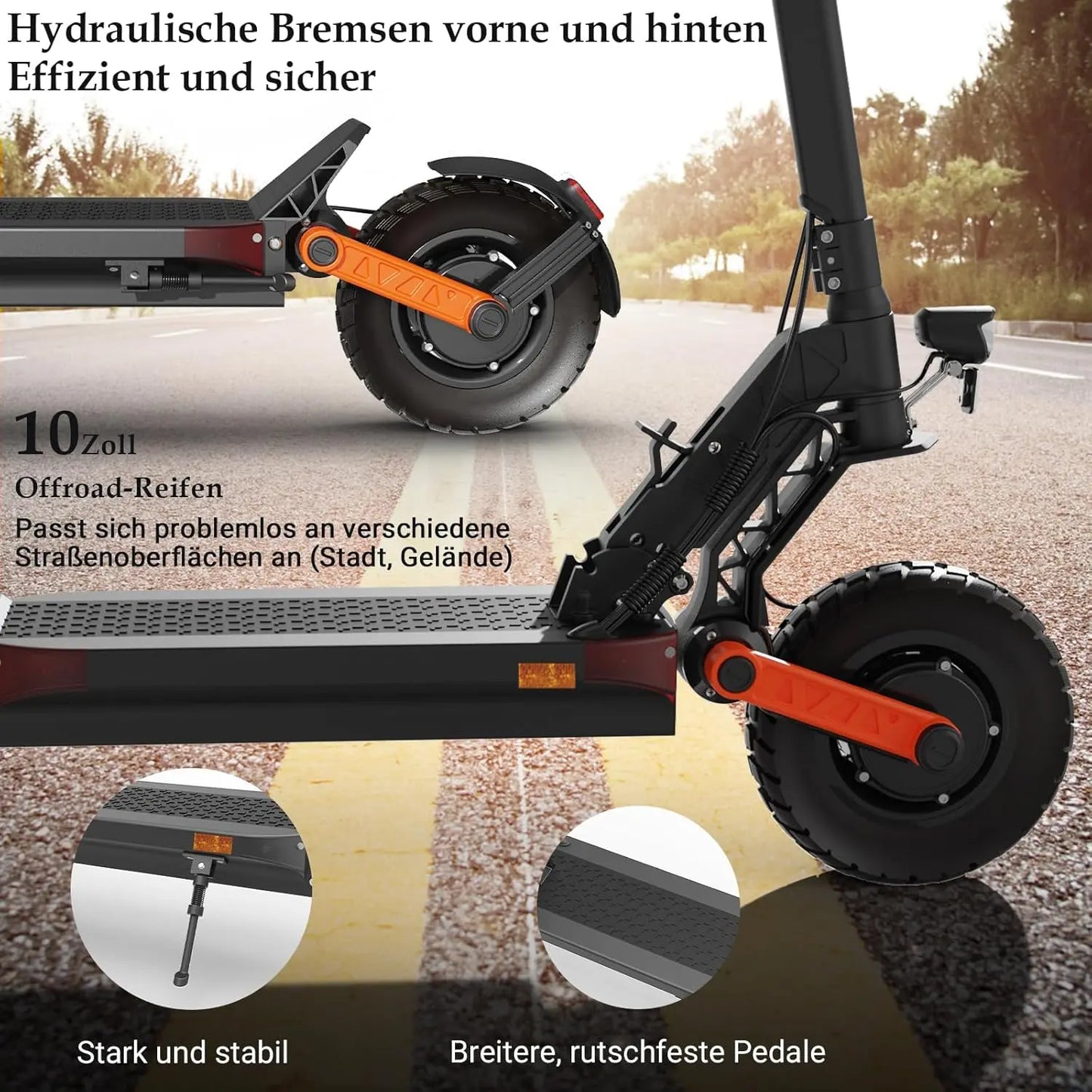 JOYOR Elektroroller S-Serie, Escooter 48/60V 13/18/26Ah Reichweite 40-100Km, Mechanisches/Hydraulisches Bremssystem und Doppelte Stoßdämpfung, Faltbarer E Roller mit 10" Reifen