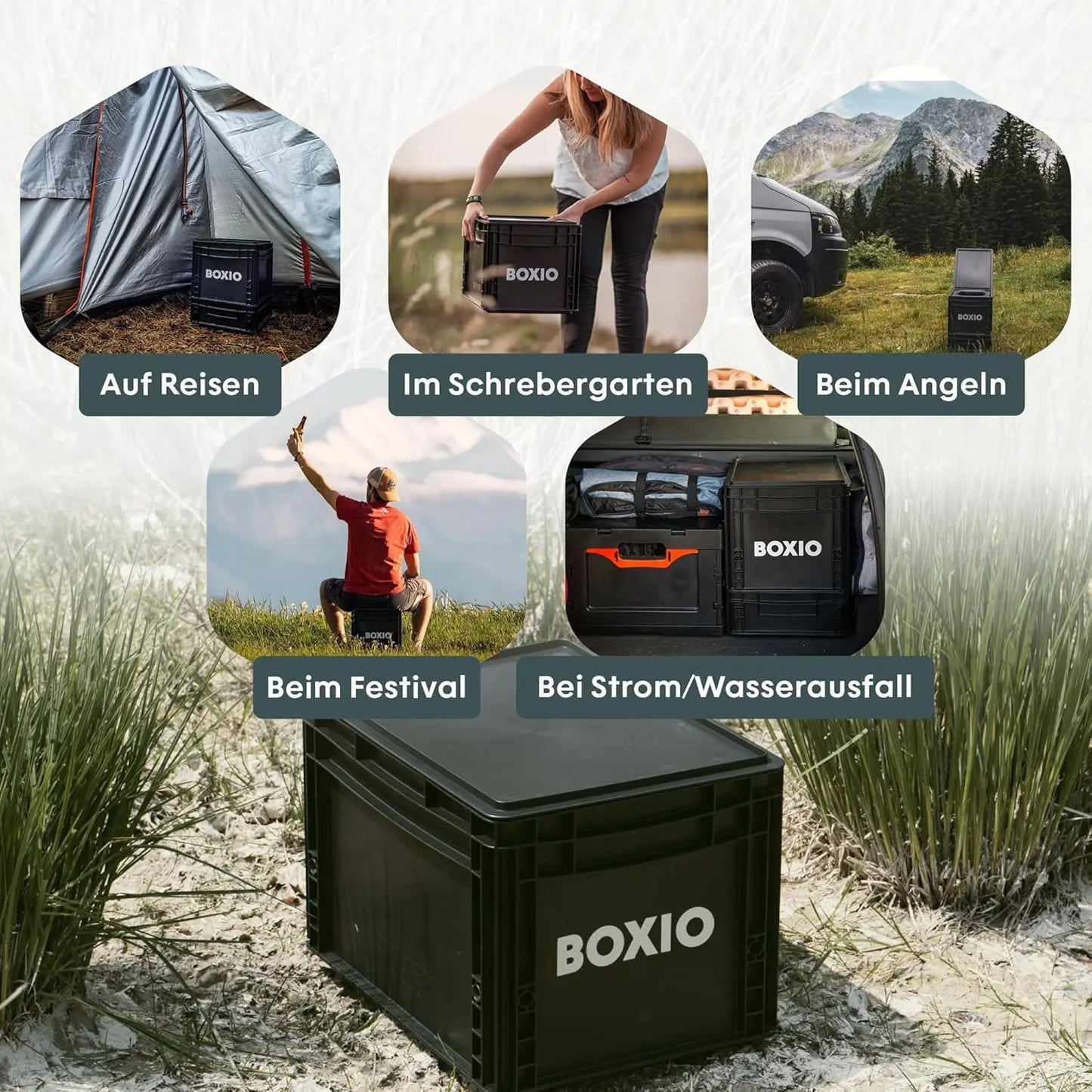 BOXIO - Toilet Plus: Campingtoilette Starter Kit mit Hemp, Plug & Bags, Mobile Trockentrenntoilette ohne Chemie für Camping, Van, Outdoor, Dachzelt: Toilette auf Eurobox Basis ohne Strom für unterwegs