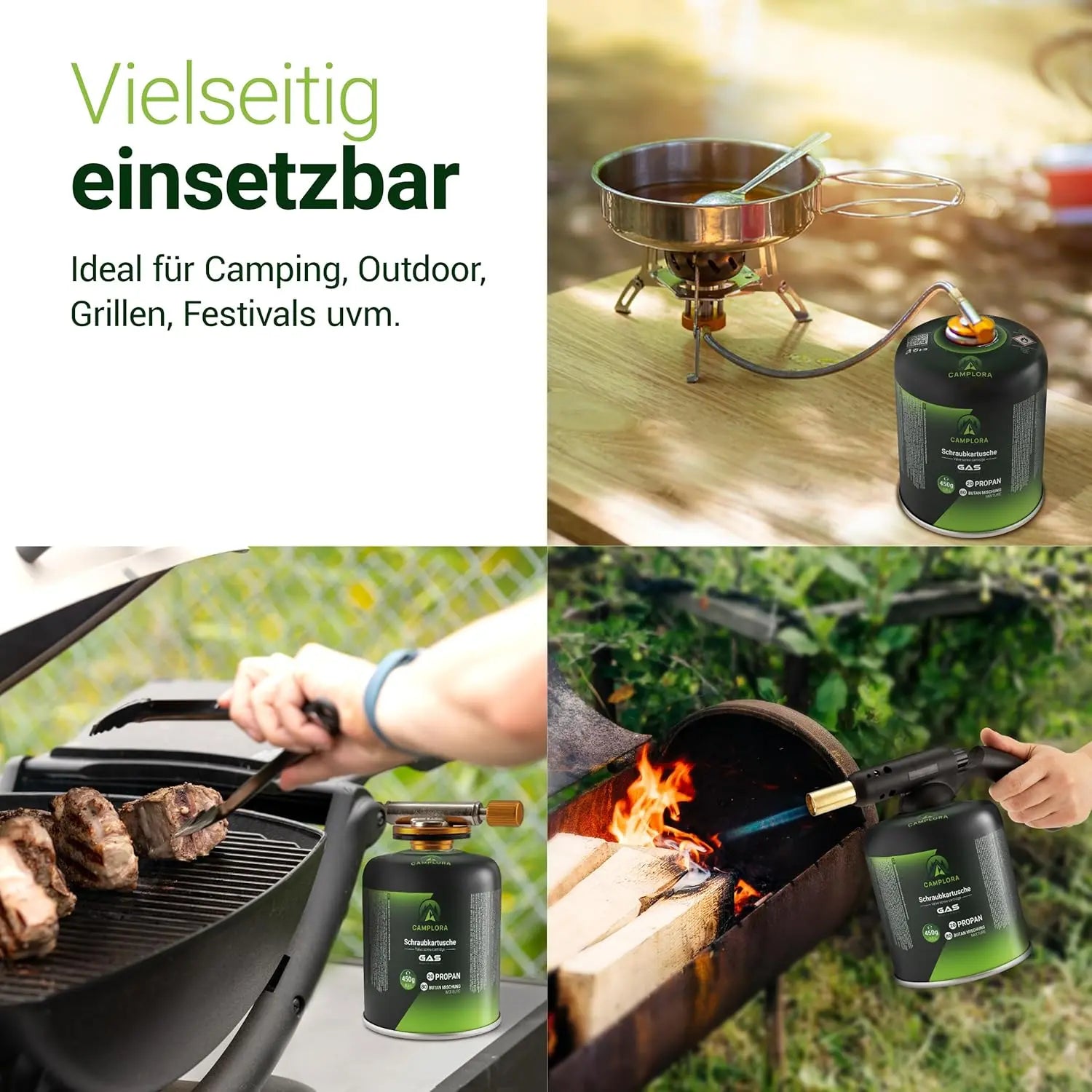 CAMPLORA 2x 450g Gaskartuschen passend für Weber Gasgrill Q100/1000-Serie, Propangas & Butangas, Schraubkartusche mit Gewinde für Campingkocher Gas Kartuschen Schraubventil Gasflaschen butane