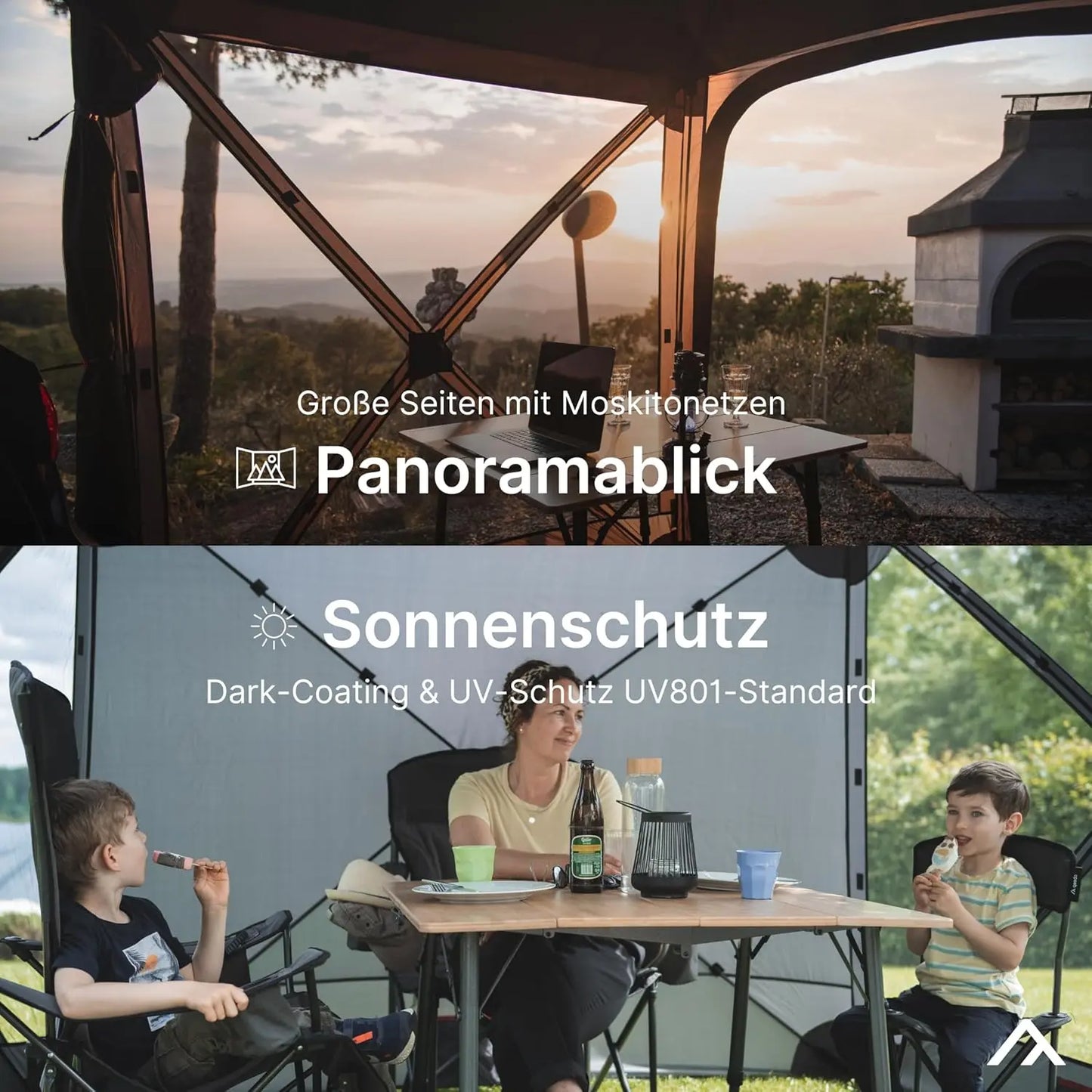 qeedo faltbares Schnell-Aufbau Pavillon mit UV-Schutz, wasserabweisend (3,7 x 2,2 m) inkl. Sturmleinen & Stahl-Heringe, Camping Vorzelt Event Shelter - Quick Hub Hex