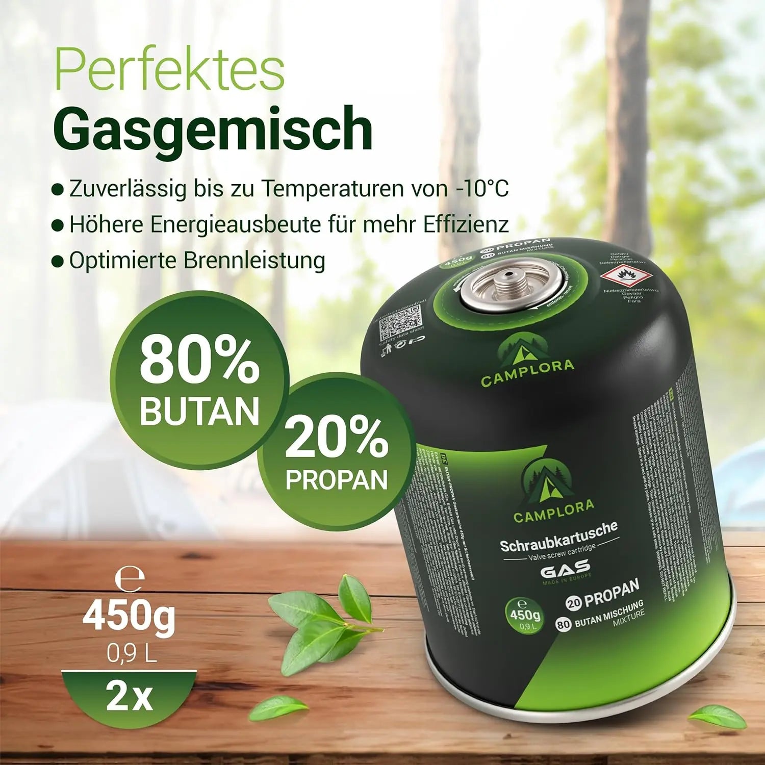 CAMPLORA 2x 450g Gaskartuschen passend für Weber Gasgrill Q100/1000-Serie, Propangas & Butangas, Schraubkartusche mit Gewinde für Campingkocher Gas Kartuschen Schraubventil Gasflaschen butane