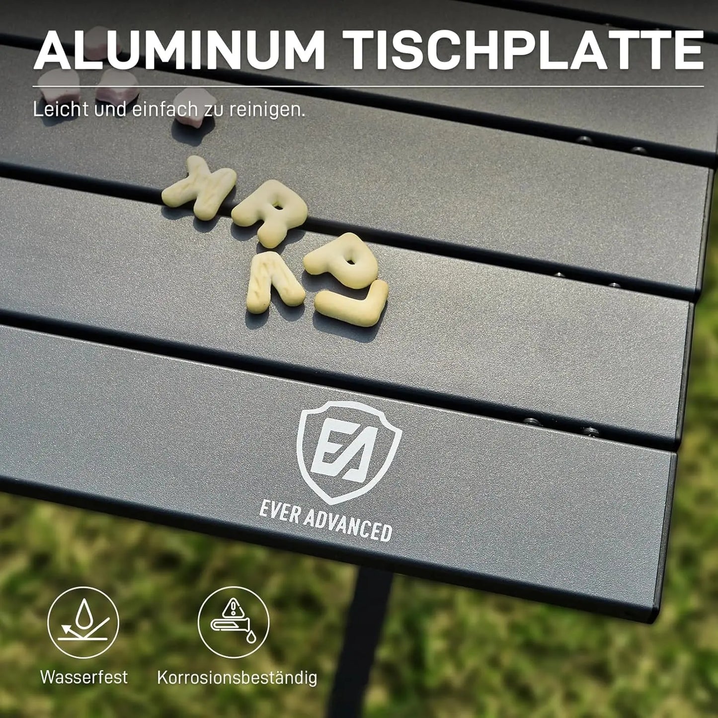 EVER ADVANCED Campingtisch Klappbar Aluminium 120X70CM Klapptisch 100KG Belastbar Aufrollbarer Tischplatte für 4-6 Personen, Falttisch mit Tragetasche für Camping Picknick Garten Balkon, Dunkelgrau