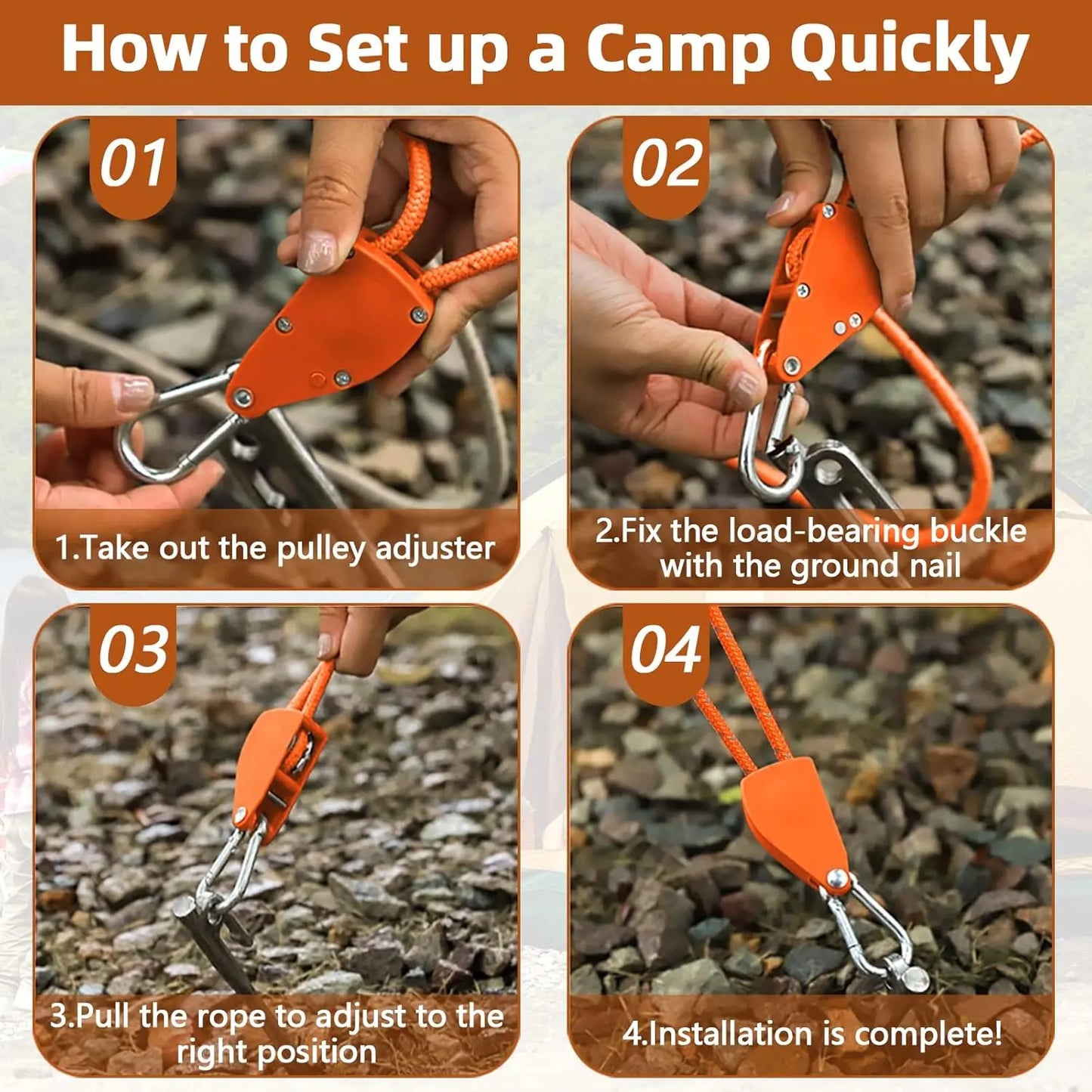 Hossom 4 Stück 4mm Reflektierend Abspannseile Seil mit Seilspanner, 4M Seil Ratsche Zeltschnur Leuchtend mit Spanner Einsteller Einstellbare Nylon Outdoor Seil für Zelt Zeltplane Sonnensegel Camping