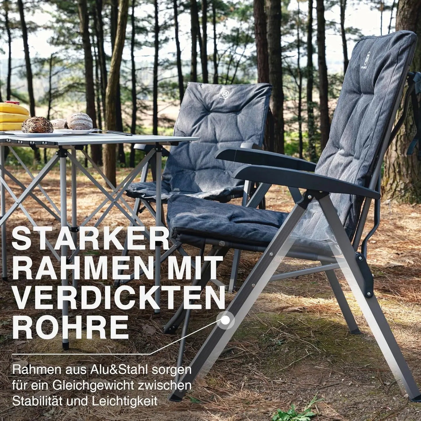 EVER ADVANCED Campingstuhl Faltbar Rückenverstellbar in 4 Positionen 150 KG Belastbarkeit Klappstuhl Luxus 6cm Dicke Gepolstert Gartenstuhl Hohe Lehne Angelstuhl für Camp Garten Balkon Alu+Stahl