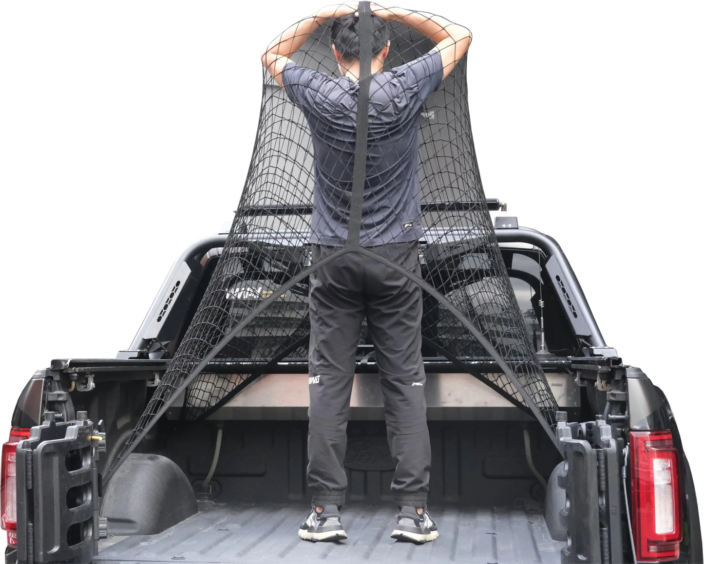 Hochelastisches Gepäcknetz, einfacher LKW-Bett-Organizer, geeignet für tägliche leichte Lasten von LKWs, 1,2 x 1,2 m dehnbar bis 2,1 m x 2,1 m (doppellagig)