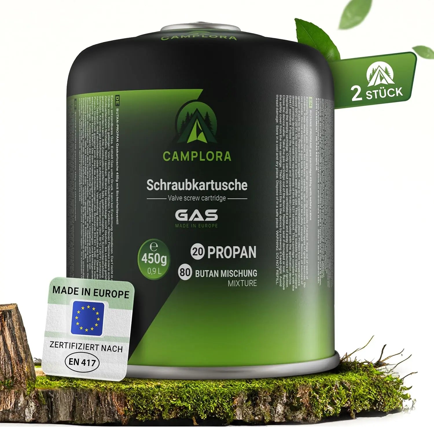 CAMPLORA 2x 450g Gaskartuschen passend für Weber Gasgrill Q100/1000-Serie, Propangas & Butangas, Schraubkartusche mit Gewinde für Campingkocher Gas Kartuschen Schraubventil Gasflaschen butane