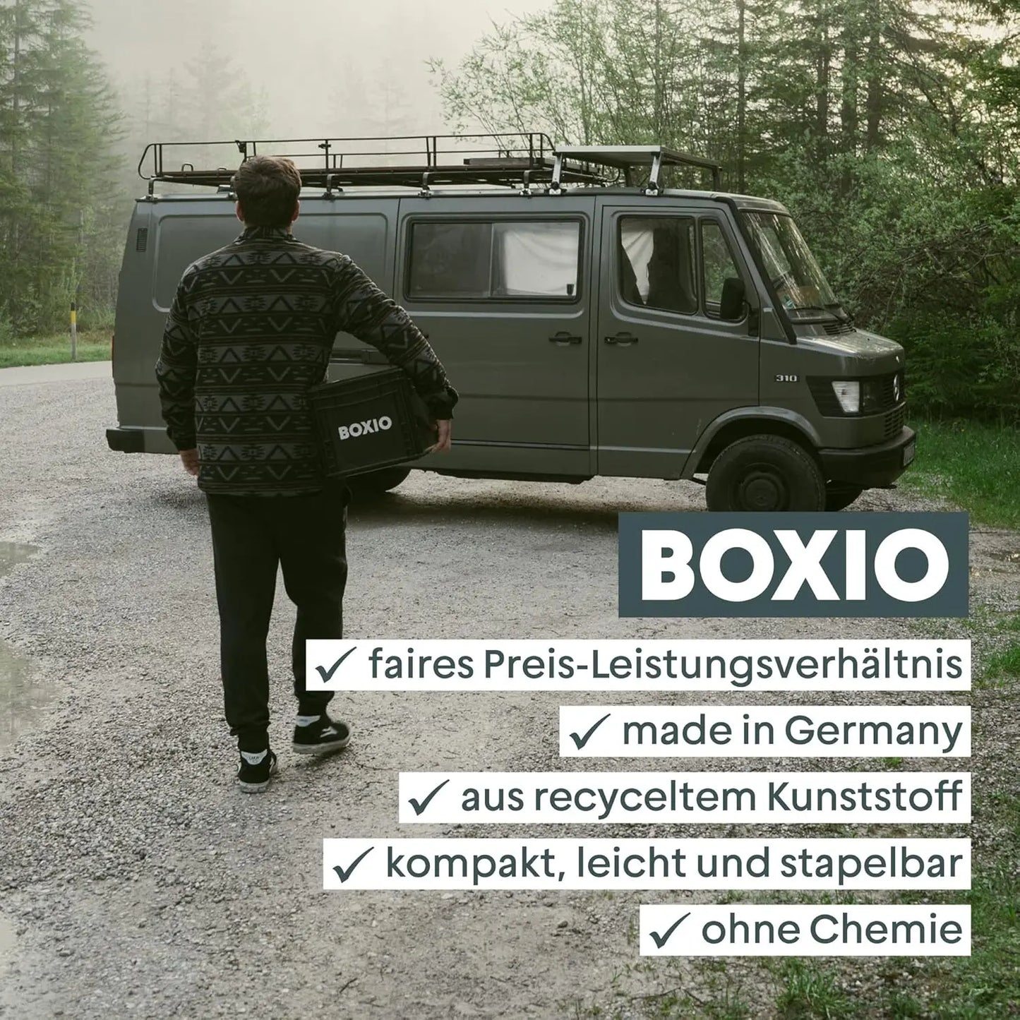 BOXIO - SOLO UP: Aufbewahrungsbox 40x30x12 cm - Eurobox - perfekte Plastikbox, Transportkiste, Kiste, Stapelbox für Camping, Keller oder Garten - Schwarz, stapelbar mit anderen Euroboxen