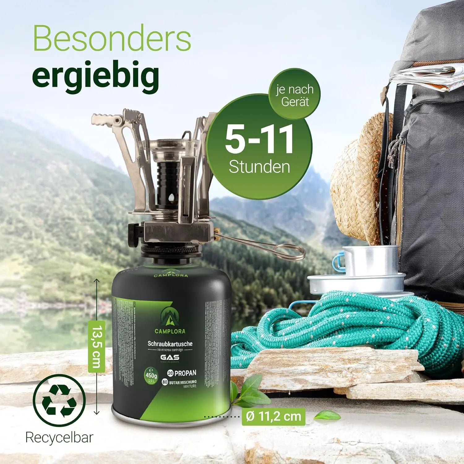 CAMPLORA 2x 450g Gaskartuschen passend für Weber Gasgrill Q100/1000-Serie, Propangas & Butangas, Schraubkartusche mit Gewinde für Campingkocher Gas Kartuschen Schraubventil Gasflaschen butane