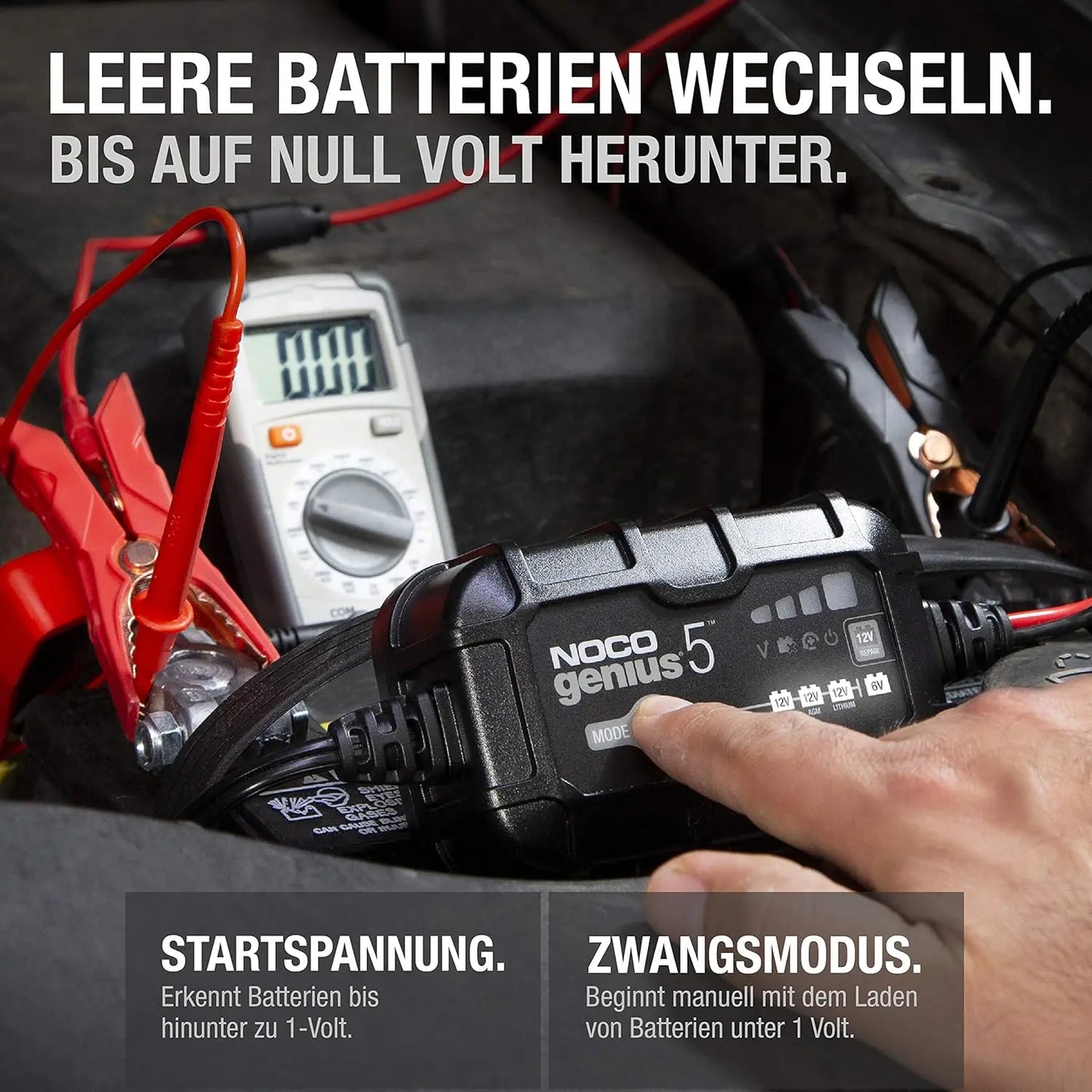 NOCO GENIUS5: 5A Intelligentes Batterieladegerät, 6V/12V Ladegerät, Erhaltungsladegerät und Desulfator mit Temperaturkompensation