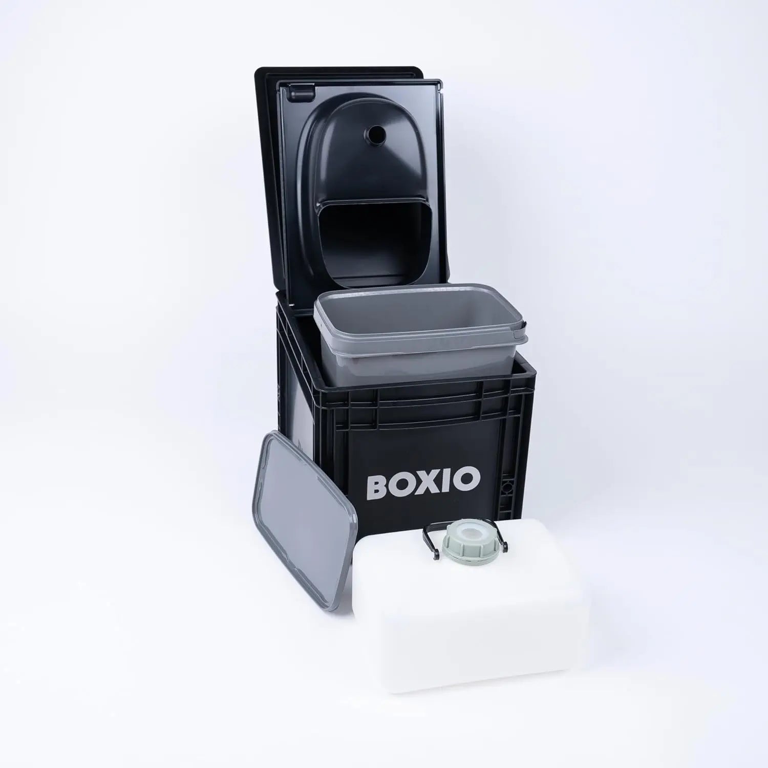 BOXIO - Sanitary Edition: Mobiles Camping Badezimmer All-in-one Lösung, Mobiles Camping Waschbecken, Campingtoilette, Duschbrause & umfangreiches Campingzubehör
