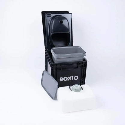 BOXIO - Sanitary Edition: Mobiles Camping Badezimmer All-in-one Lösung, Mobiles Camping Waschbecken, Campingtoilette, Duschbrause & umfangreiches Campingzubehör