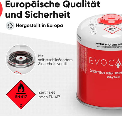 3X Propan Butan Gaskartuschen 450g einsetzbar für Weber Grills Q100/1000-Serien, Schraubkartusche Eurogewinde 7/16", Ventilkartusche 809ml mit Sicherheits-Verschlussautomatik