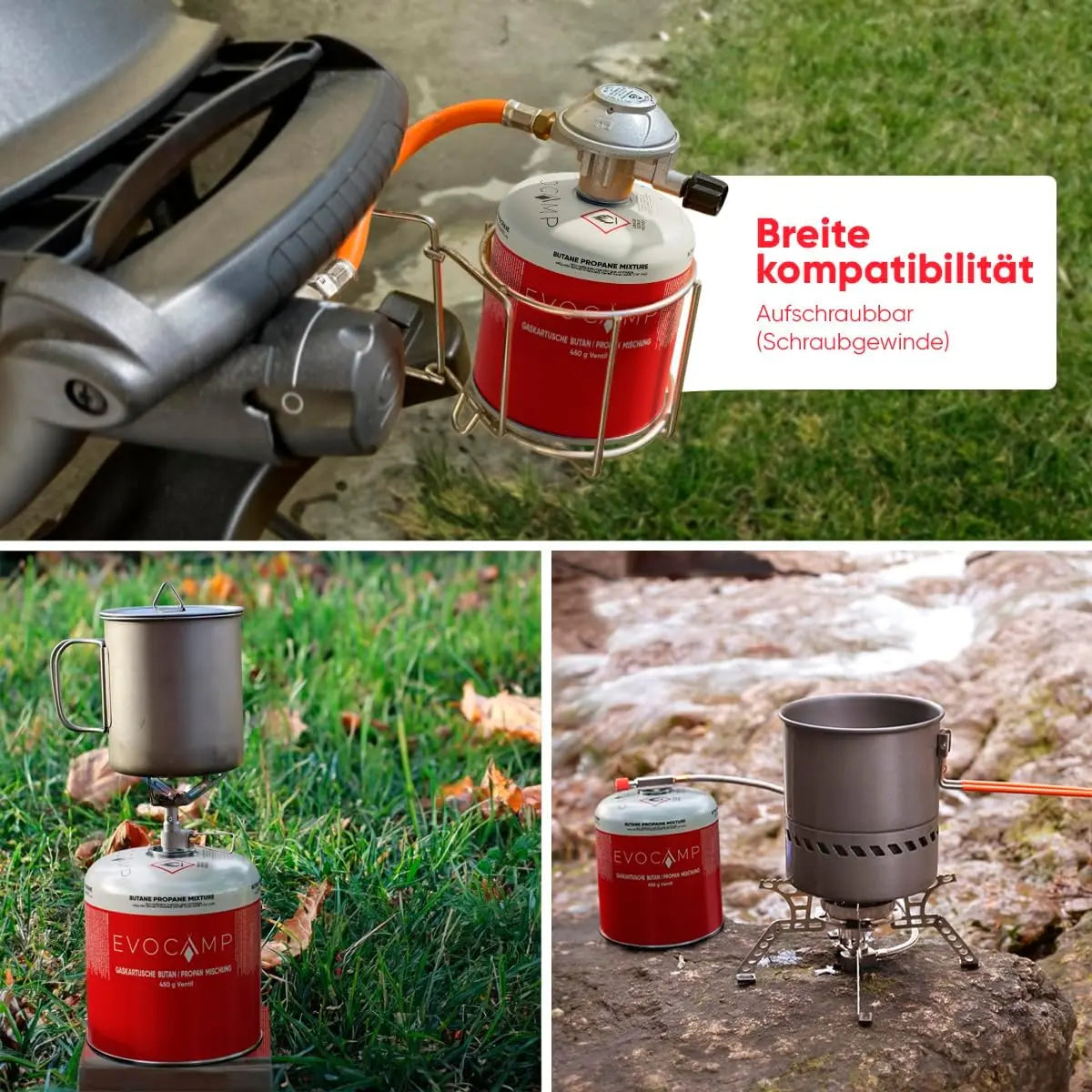 3X Propan Butan Gaskartuschen 450g einsetzbar für Weber Grills Q100/1000-Serien, Schraubkartusche Eurogewinde 7/16", Ventilkartusche 809ml mit Sicherheits-Verschlussautomatik