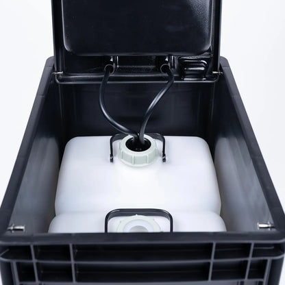 BOXIO - WASH: Mobiles 40x30 Spülbecken, Camping Waschbecken mit Pumpe ohne Strom, Camping Zubehör in Eurobox für den Van Ausbau, Friseur oder outdoor auf Festival & Garten, Spüle als Camping Gadgets