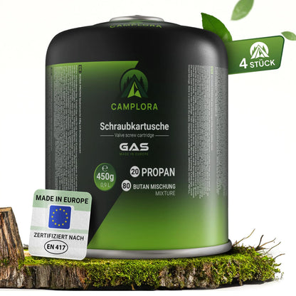 CAMPLORA 2x 450g Gaskartuschen passend für Weber Gasgrill Q100/1000-Serie, Propangas & Butangas, Schraubkartusche mit Gewinde für Campingkocher Gas Kartuschen Schraubventil Gasflaschen butane
