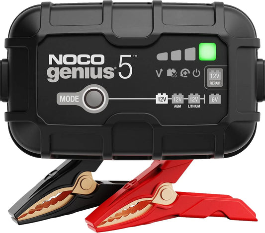 NOCO GENIUS5: 5A Intelligentes Batterieladegerät, 6V/12V Ladegerät, Erhaltungsladegerät und Desulfator mit Temperaturkompensation
