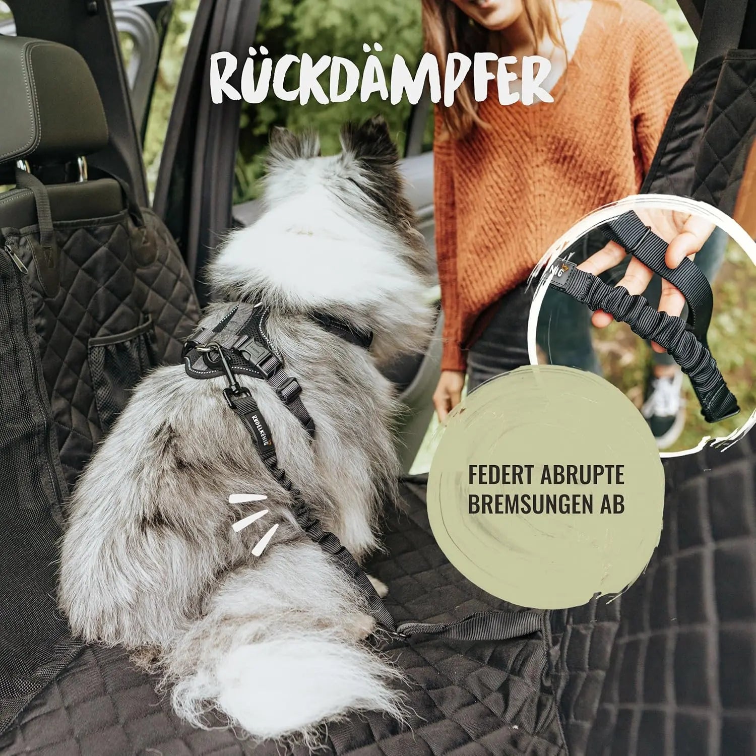 Hundegurt fürs Auto - Verstellbarer Anschnallgurt - Sicherheitsgurt mit Rückdämpfung für alle Hunderassen & Autotypen