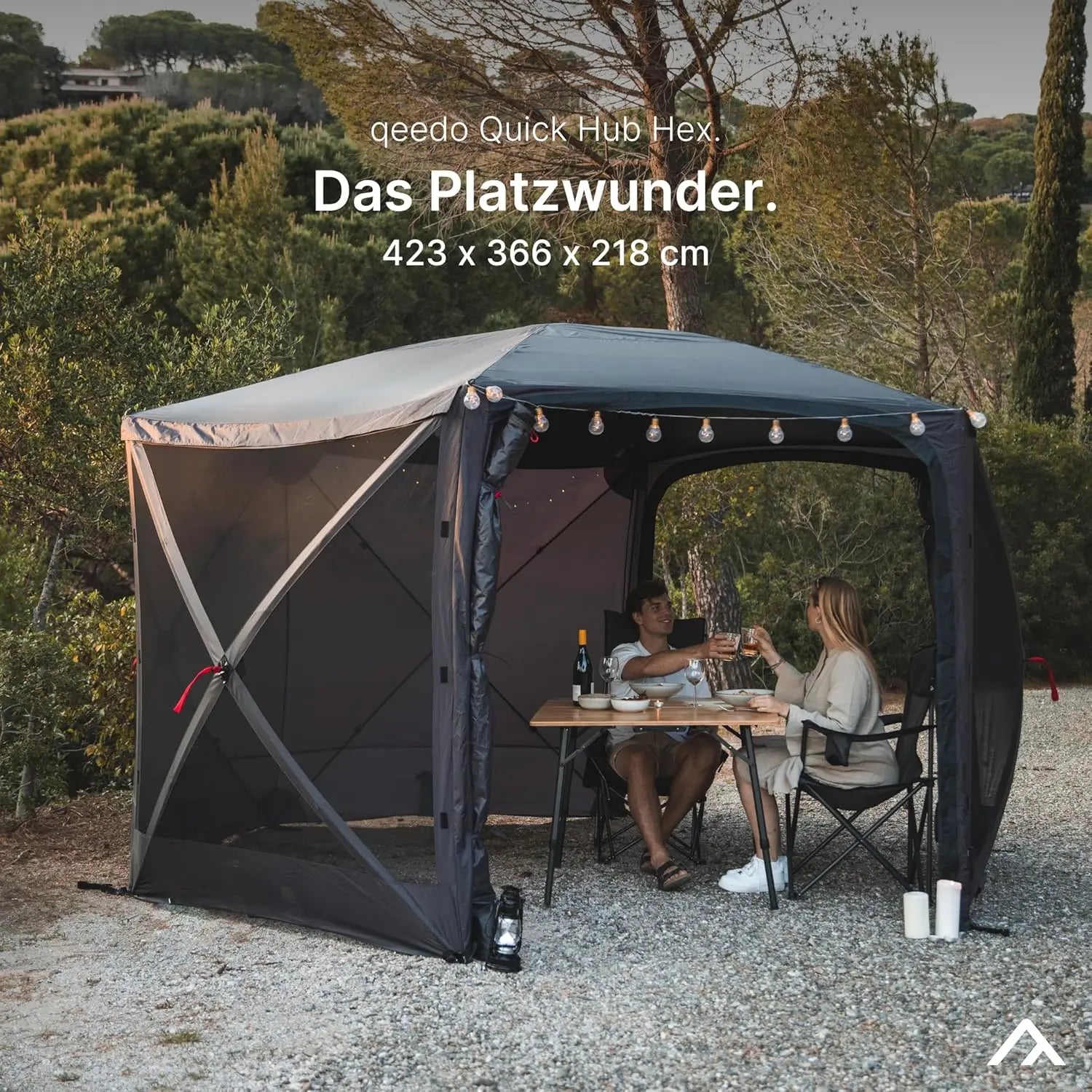 zelt pavillon schnellaufbau qeedo faltbares Schnell-Aufbau Pavillon mit UV-Schutz, wasserabweisend (3,7 x 2,2 m) inkl. Sturmleinen & Stahl-Heringe, Camping Vorzelt Event Shelter